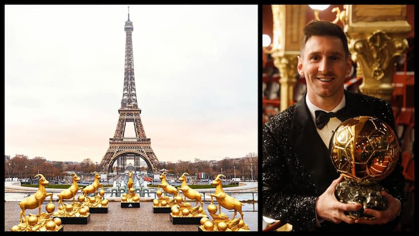 7 Golden Goats Have Been Placed In Front Of Eiffel Tower To Celebrate Messi's 7th Ballon d'Or