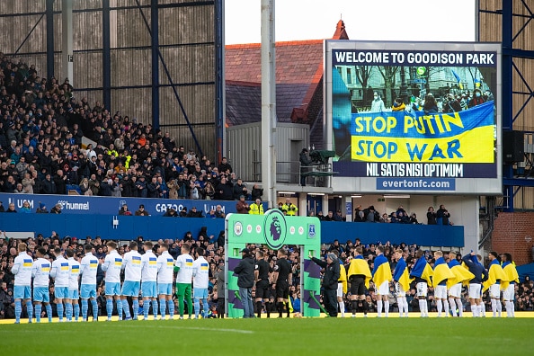 WATCH: Footballer Zinchenko In Tears As Manchester City & Everton Fans Show Support For Ukraine