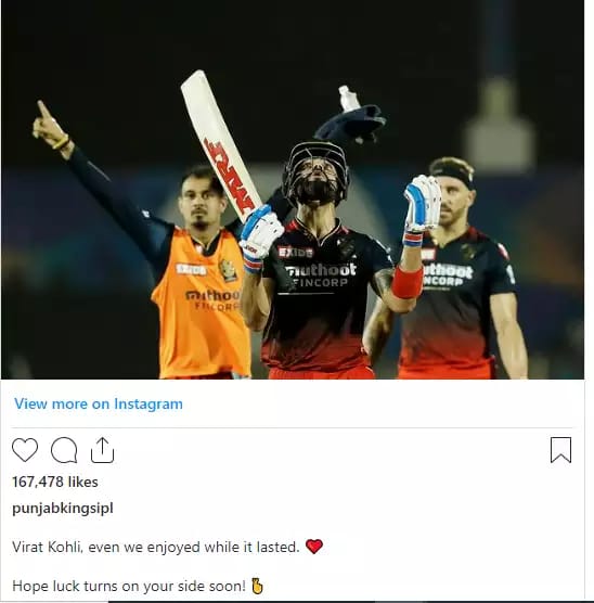 IPL 2022: Punjab Kings Share Heartfelt Post For Struggling Virat Kohli