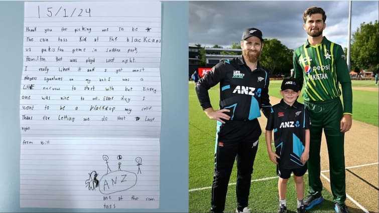 NZ बनाम PAK T20I सिक्का टॉस बच्चे का हस्तलिखित धन्यवाद-नोट ने इंटरनेट पर तूफान ला दिया
