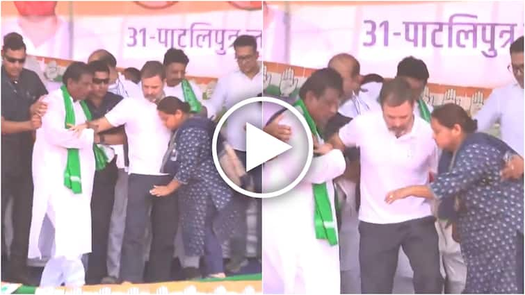 Congress MP Rahul Gandhi Stage Collapse Video Portion Of Stage Caves In At Bihar Paliganj Rally RJD Misa Bharti Bihar: Close Shave For Congress MP Rahul Gandhi As Portion Of Stage Caves In At Rally For RJD