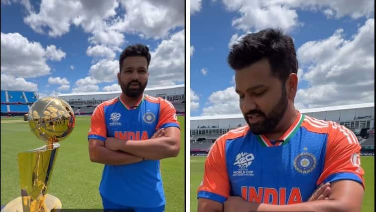 Rohit Sharma With NBA Larry O’Brien Championship Trophy T20 World Cup 2024 Viral Video Watch Rohit Sharma Greets NBA
