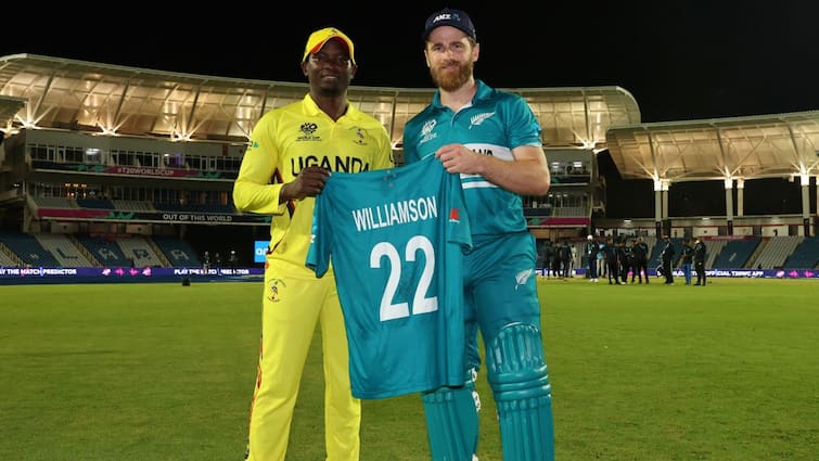 NZ vs UGA T20 World Cup 2024 Kane Williamson Signed Jersey Uganda Gesture Kane Williamson Gives Signed Jersey To Uganda After New Zealand Register 9-Wicket Win In T20 World Cup 2024