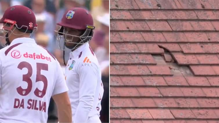 ENG vs WI 2nd Test Shamar Joseph Big Six Breaks Tiles Stadium Roof Trent Bridge Video ENG vs WI 2nd Test: Shamar Joseph