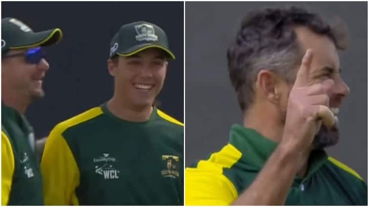 WCL T20 2024 Father Son Combine Force Dismissal During South Africa Champions Vs West Indies Champions Match WATCH WCL T20 2024: Father, Son Combine To Force Dismissal During South Africa Champions Vs West Indies Champions Match — WATCH