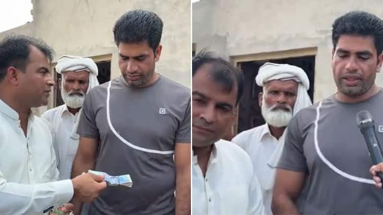 Arshad Nadeem Olympics Gold Medallist Fans Gather At Home Hand Over Cash Social Media Reacts Angrily Watch Video Fans Gather At Arshad Nadeem’s Home, Hand Over Cash Rewards In Person; Social Media User Says ‘How Cheap’