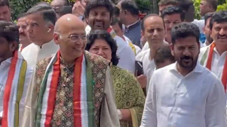 Rajya Sabha Bypoll 2024 Abhishek Manu Singhvi Congress Files Nomination Revanth Reddy Accompanies Congress