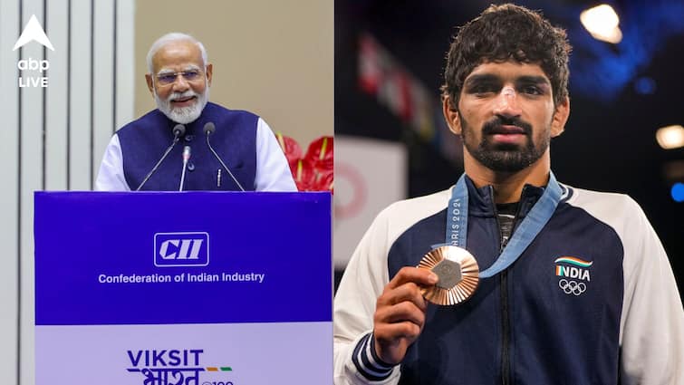 PM Modi speaks to Indian wrestler Aman Sehrawat Darian Cruz bronze medal win Paris Olympics 2024 watch video PM Modi Speaks To Olympian Aman Sehrawat After Bronze Win: 