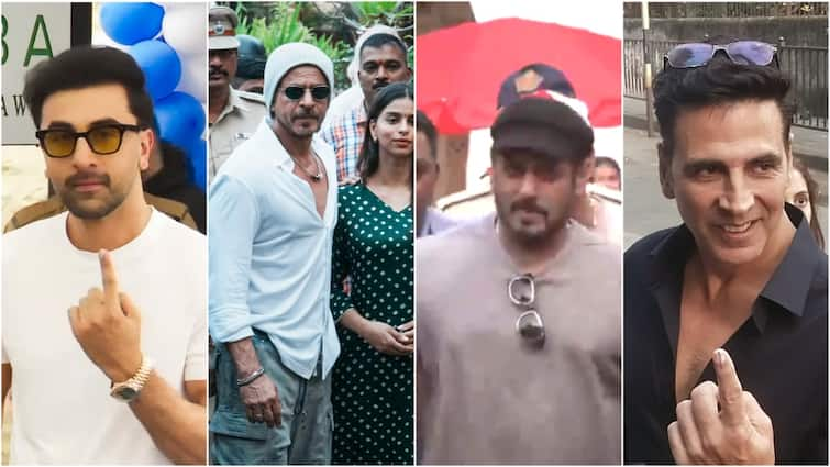 Maharashtra assembly polls Bollywood celebrities Shah Rukh Khan Salman Khan Akshay Kumar exercised their voting rights Shah Rukh, Salman, Akshay, Ranbir, Other Bollywood Stars Cast Their Votes In Maharashtra