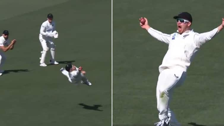 Glenn Phillips Takes Superman Catch One Handed Flying At Gully Dismiss Ollie Pope Wicket In NZ vs ENG 1st Test Video Glenn Phillips Takes Superman-Like One-Handed Catch At Gully To Dismiss Ollie Pope In NZ vs ENG 1st Test 