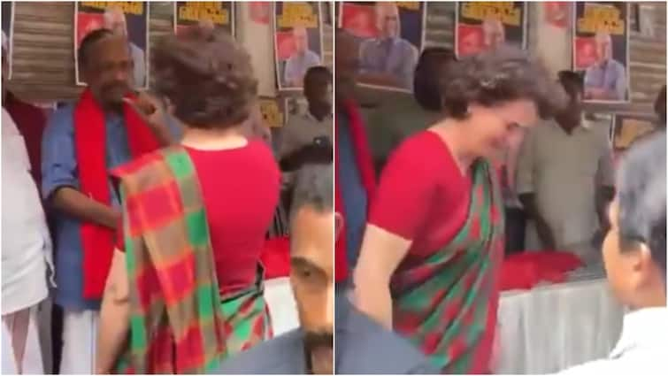 Priyanka Gandhi Bumps Into LDF Rival Mokeri During Campaigning, Wishes Him Luck For Wayanad Bypolls video Priyanka Gandhi Bumps Into LDF Rival Mokeri During Campaigning, Wishes Him Luck For Wayanad Bypolls: WATCH