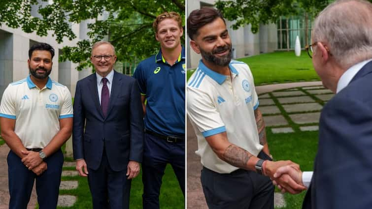 Indian Cricket Team Meets Australian PM Anthony Albanese At Parliament House In Canberra Ahead Of Practice Match Virat Kohli Rohit Sharma Rohit Sharma & Co. Meet Australian PM Anthony Albanese At Parliament House In Canberra Ahead Of D/N Practice Match