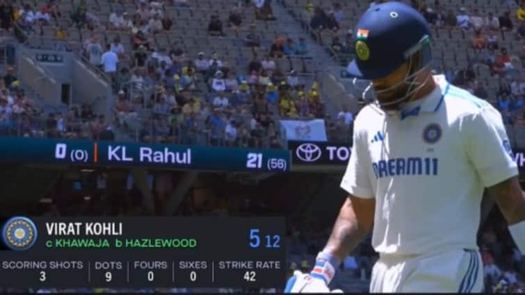 border-gavaskar-trophy-2024-25-australia-vs-india-1st-test-optus-stadium-perth-virat-kohli-dismissal-josh-hazlewood-watch-viral-video Border-Gavaskar Trophy 2024-25: Virat Kohli Continues Poor Run; Gets Bamboozled By Aussie Pacer 