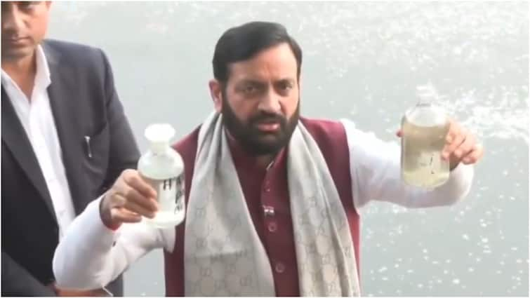 Haryana CM nayab saini Challenges Kejriwal Drink Yamuna Water Wazirabad Accuses Mass Genocide In Faridabad Haryana CM Challenges Kejriwal To Drink Yamuna Water At Wazirabad, Accuses Him Of 