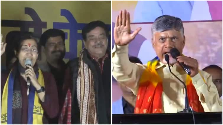 TMC MP Shatrughan Sinha and Andhra Pradesh CM N Chandrababu Naidu attended election rallies in Delhi Shatrughan Sinha’s ‘Khamosh’, Chandrababu’s Development Push — AAP, BJP Rally Allies In Delhi To Woo Voters