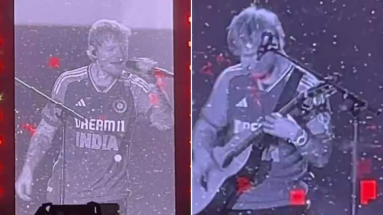 Ed Sheeran Wearing Team India Jersey At Gurgaon Concert British Singer Wins Hearts Watch Viral Video ‘Give Ed Sheeran His Aadhaar Card’: British Singer Wins Hearts In Team India Jersey At Gurgaon Concert 