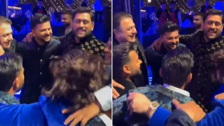 MS Dhoni Dances With Rishabh Pant Suresh Raina At Sakshi Pant Sangeet Ceremony Watch Viral Video MS Dhoni’s Dance Moves Steal The Show At Sakshi Pant’s Wedding — Watch Viral Video