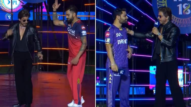 Virat Kohli Dances To Jhoome Jo Pathan Rinku Singh To Lutt Putt Gaya With Shah Rukh Khan IPL 2025 Opening Ceremony Virat Kohli & Rinku Singh Dance With Shah Rukh Khan At IPL 2025 Opening Ceremony — WATCH