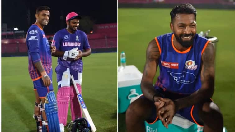 Sanju, Hardik, Surya Share Fun Moment Ahead of RR vs MI Clash 