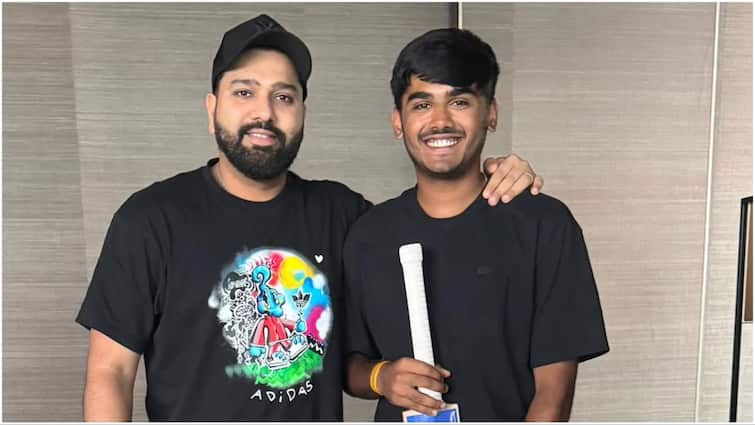 Rohit Sharma Gifts Teenage Sensation ayush mhatre A Signed Bat u19 captain india tour of england Rohit Sharma Gifts Teenage Sensation A Signed Bat