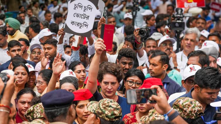 30+ Opposition MPs Detained In EC Protest March Rahul, Priyanka Gandhi Among 30+ Opposition MPs Released Hours After Detention During EC Protest March